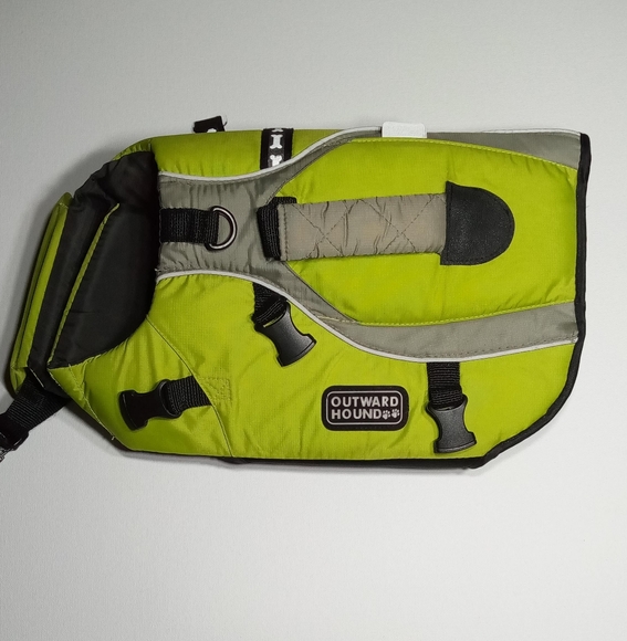 Outward Hounds Dog Green Black Lifejacket Sz Medium - Picture 9 of 9